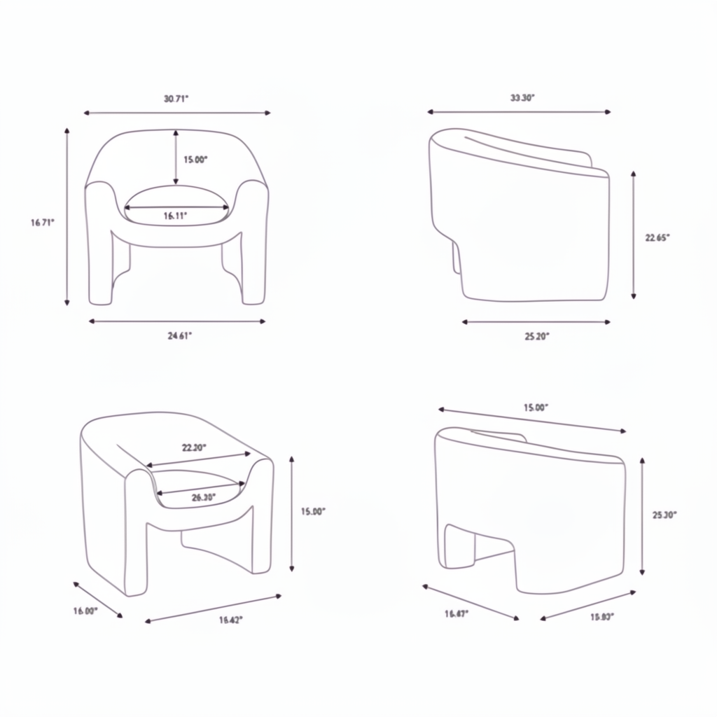 Line drawings of the Surya Cascadia Accent Chair showing front, side, and top dimensions.