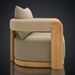 Surya Palma Swivel Chair with light beige Sunbrella fabric, teak wood frame, and woven rope armrests.