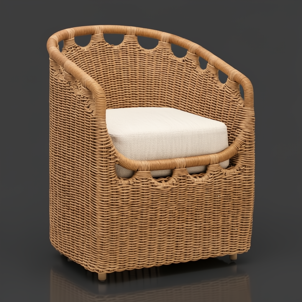 Surya Marvella indoor/outdoor dining chair with light brown woven wicker and a cream cushion.