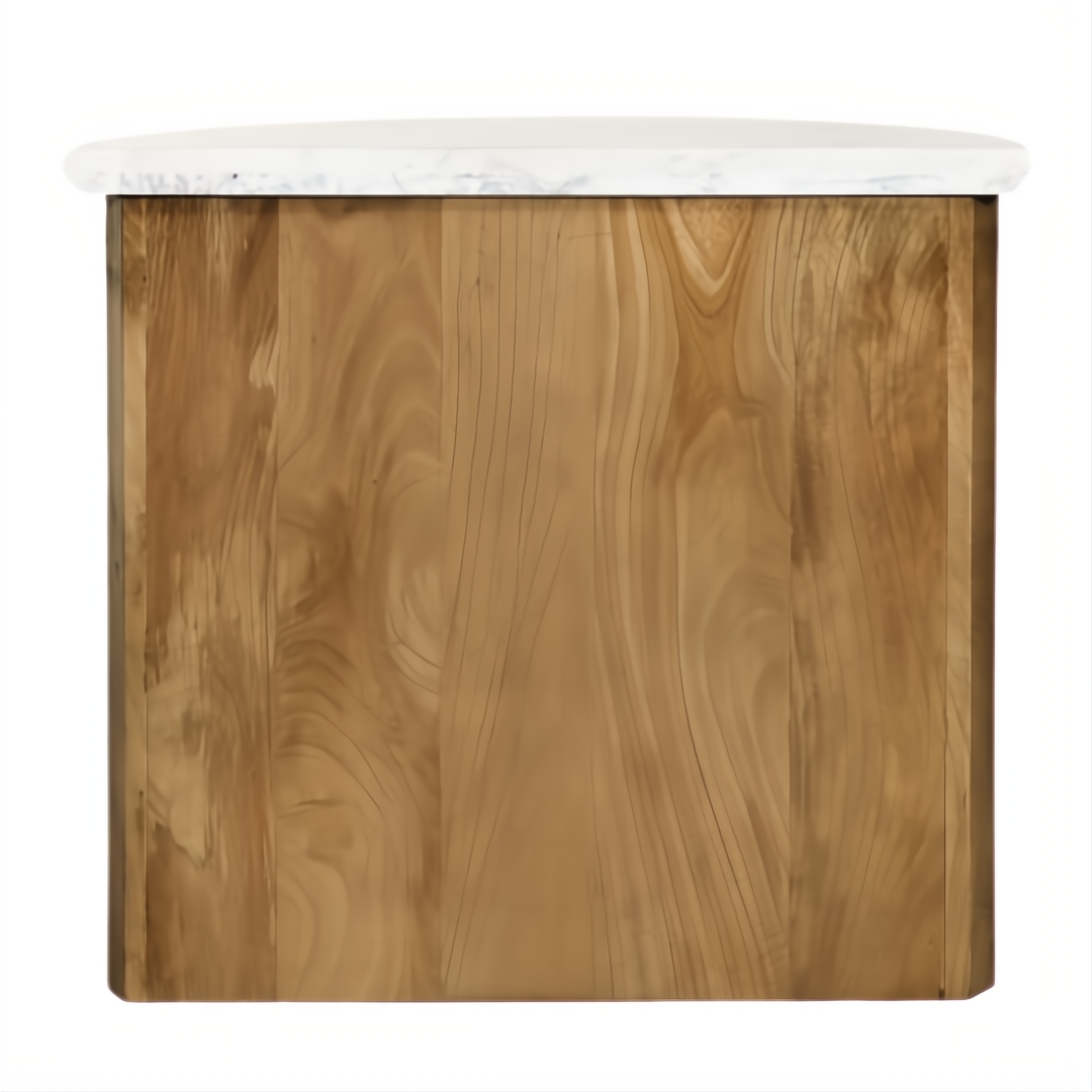 Surya Piestra end table with white marble top and brown natural mango wood zigzag fluted base.