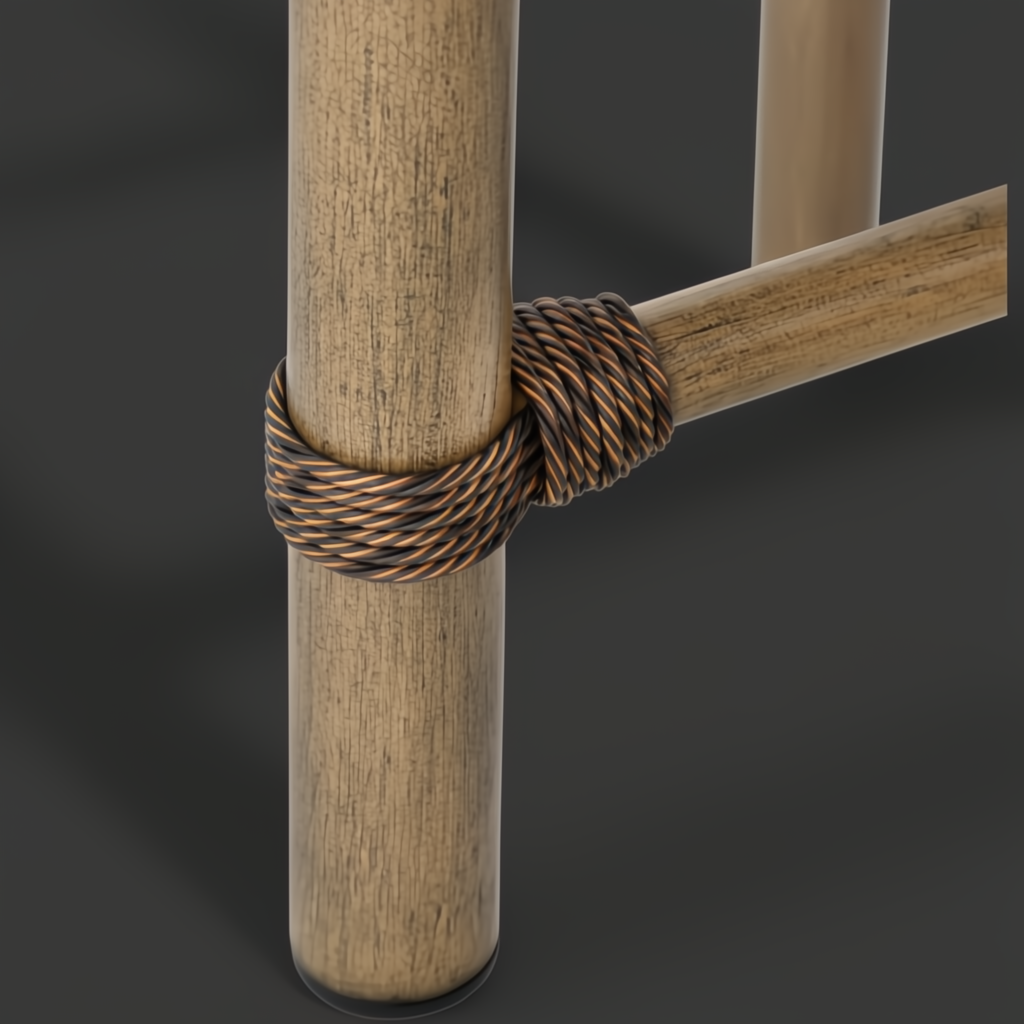 Close-up of Surya Porta End Table's brown hand-painted aluminum legs with PE rope-wrapped detail.