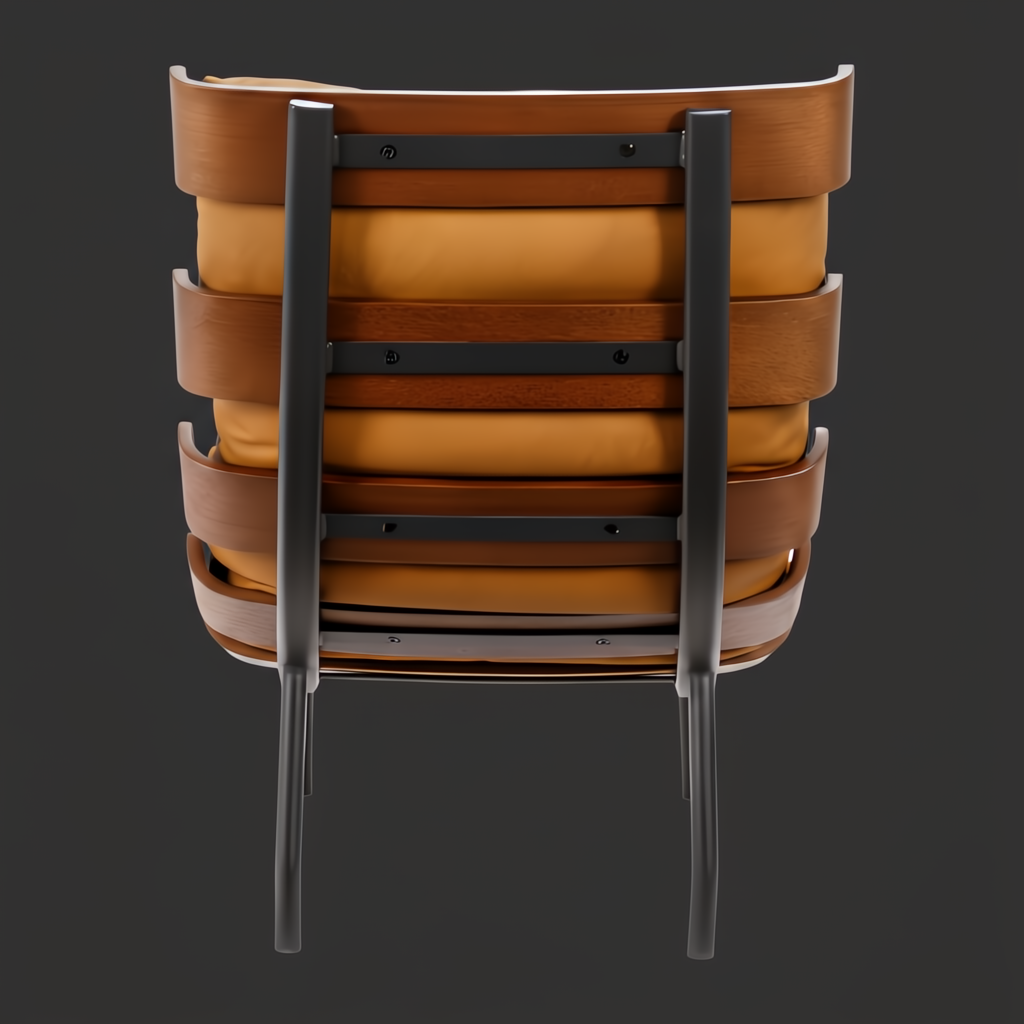 Surya Laval Accent Chair, modern brown leather and wood with black lacquered iron base.