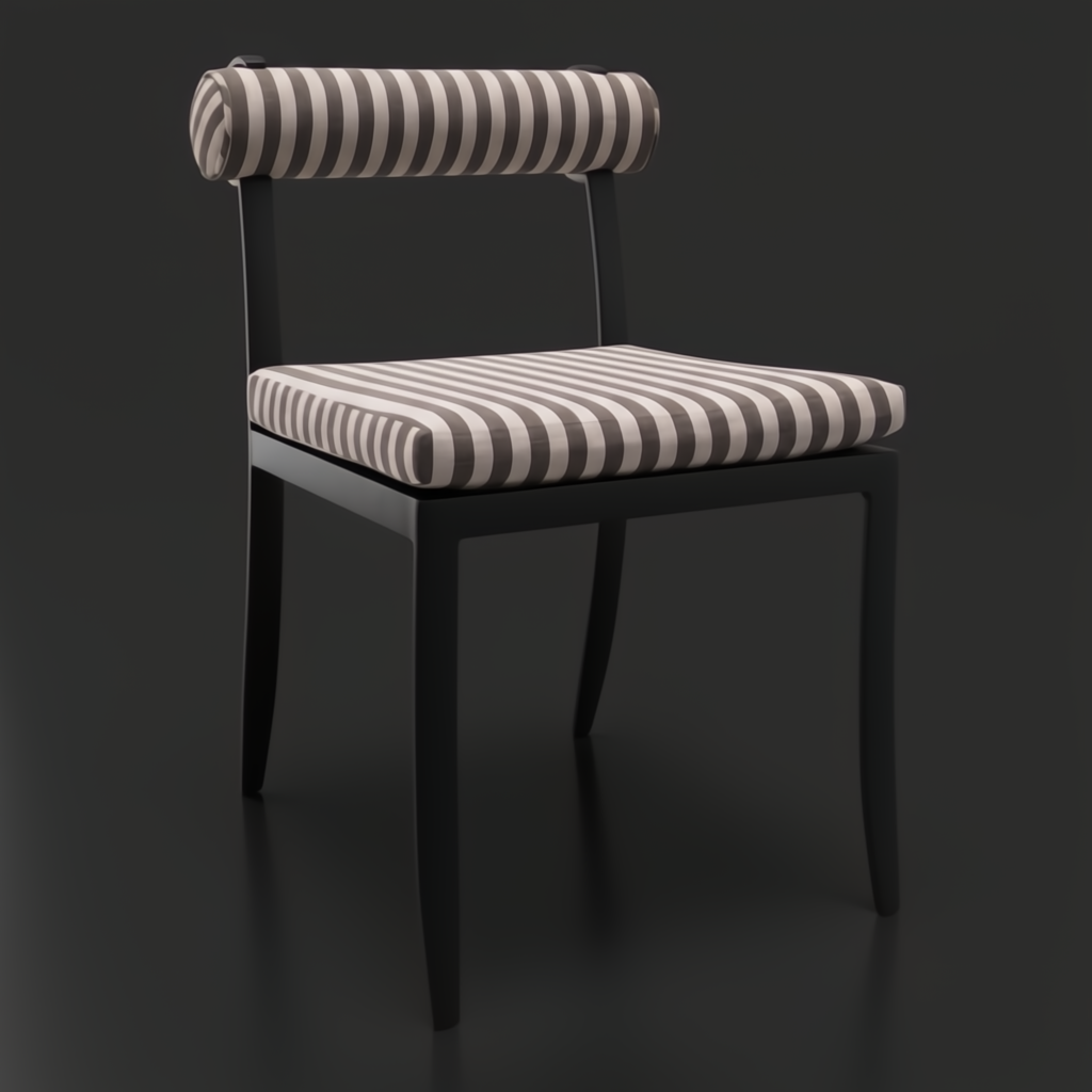 Surya Antibes outdoor dining chair with black powder-coated aluminum base and striped Sunbrella acrylic cushions.