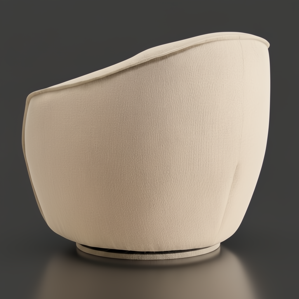 Beige polyester Surya Ariah swivel chair with a modern, rounded design and black iron base.