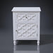 White Daintree Side Table with a decorative geometric drawer and cabinet, perfect for bedside or accent use.