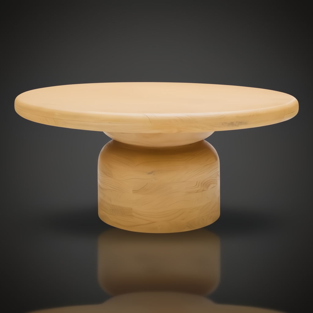 Surya Koben beige mango wood round coffee table with a minimalist design and brushed finish.