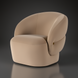 Surya Katarina accent chair with beige polyester upholstery, curved back, and natural rubber wood base.