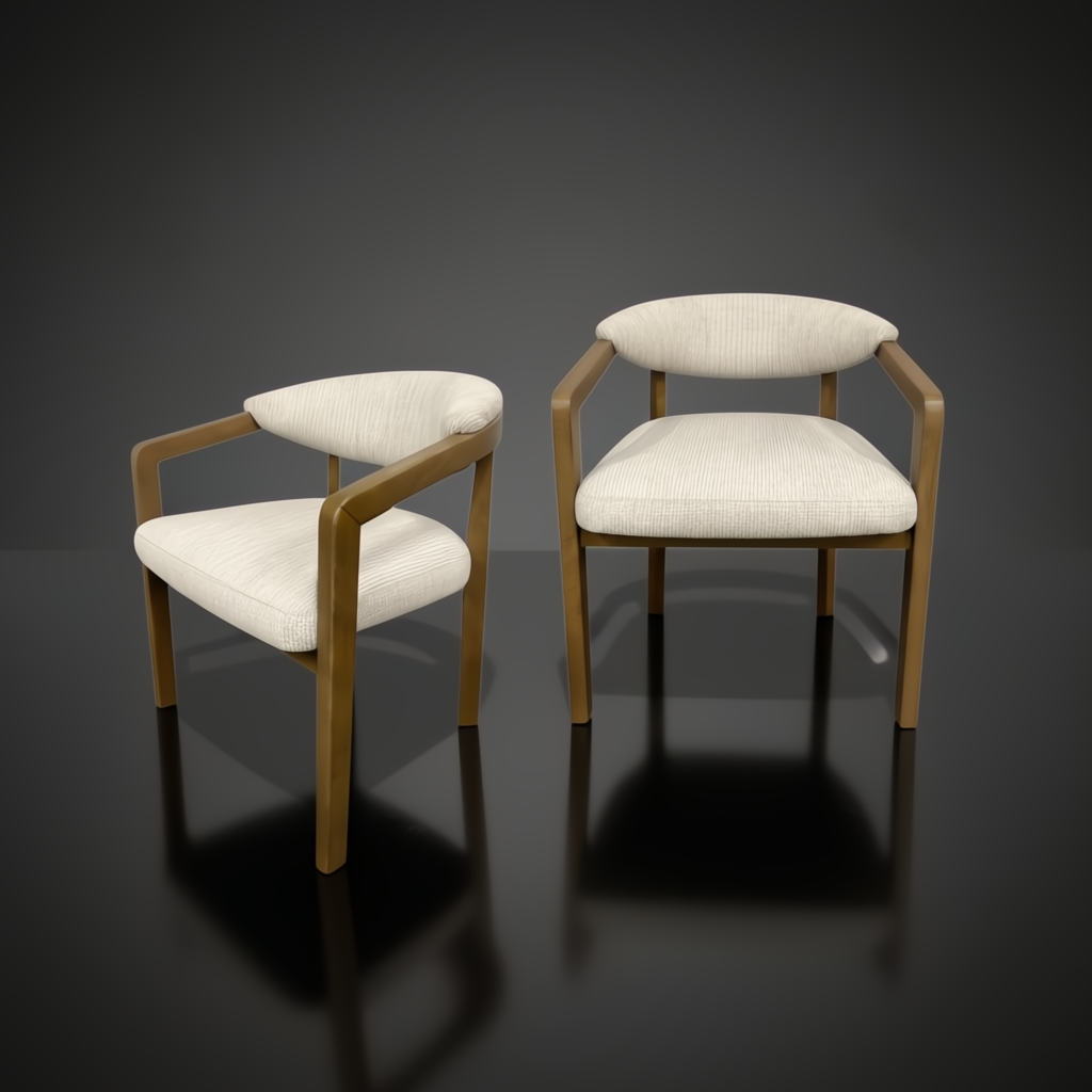 Two Surya Henderson gray upholstered dining chairs with rubber wood bases, 30"H x 23"W x 24"D.