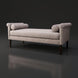 Surya Aneesa Bench, 60" wide, with a light brown spotted fabric and dark rubber wood legs.
