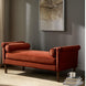 Surya Aneesa Bench with rust upholstery, brown rubber wood base, and bolster armrests.