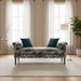 Surya Aneesa Bench, 60" wide, with a floral upholstered seat, rolled arms, and dark wood legs.