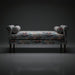Surya Aneesa 60" wide indoor bench with a brown rubber wood base and a floral patterned upholstery.