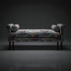 Surya Aneesa 60" wide indoor bench with a brown rubber wood base and a floral patterned upholstery.