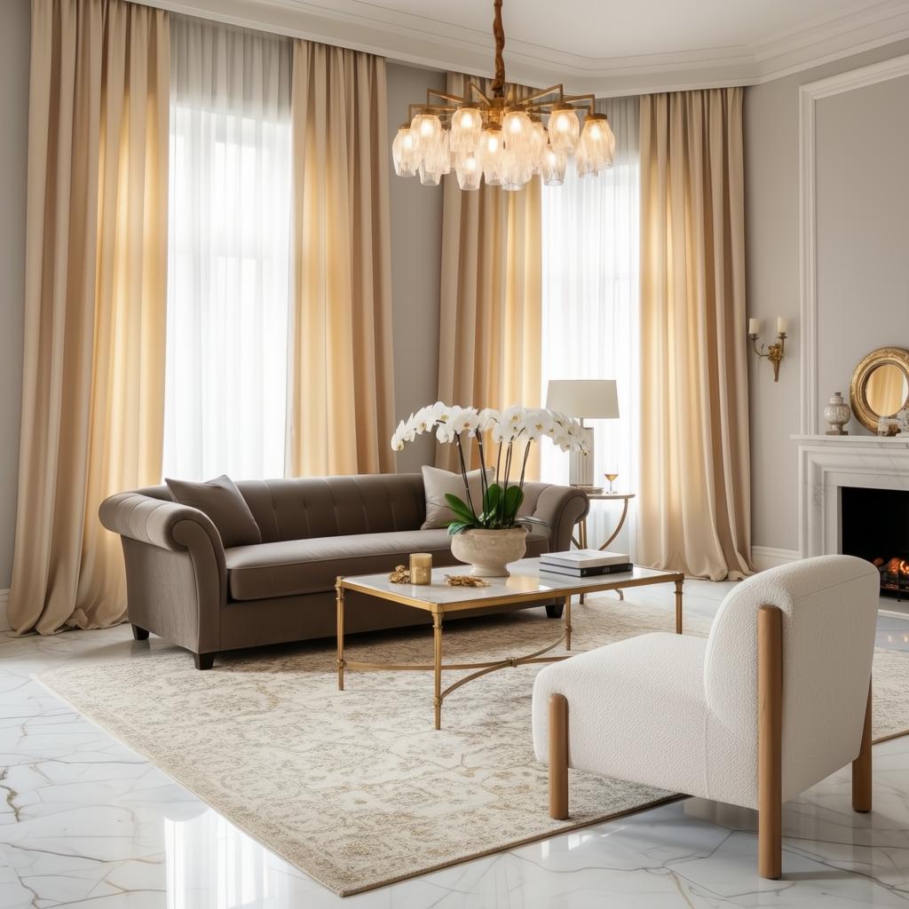 White Surya Kenwood Accent Chair with 100% polyester upholstery and brown rubber wood base in a living room.