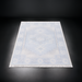 Light blue and white Surya Bursa area rug with traditional pattern and fringe, hand-woven from recycled PET yarn.