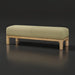 Surya Bradly Bench with olive polyester upholstery and a brown-stained red oak base.