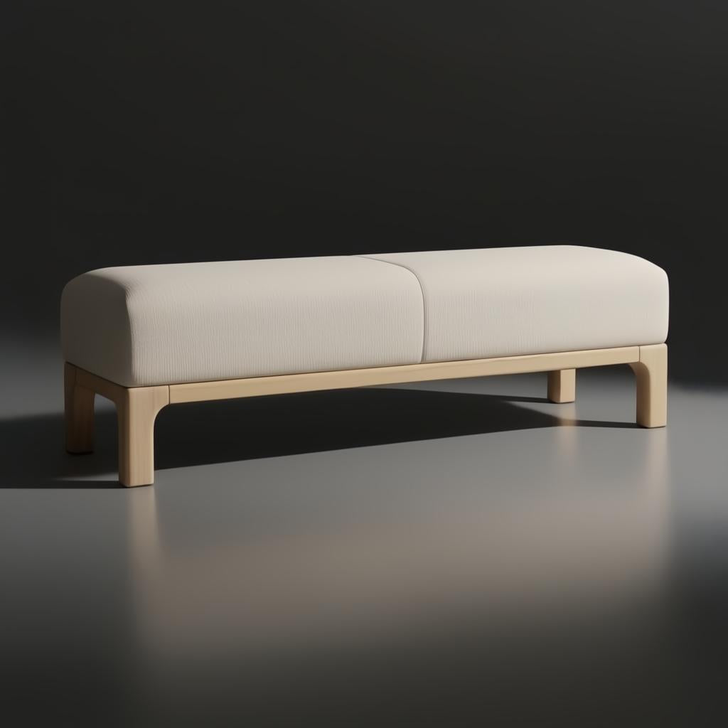 Light beige polyester Surya Bradly Bench with a beige stained red oak base and clean, versatile design.