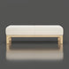 Light beige polyester bench with a simple, polished design and a beige stained red oak base.