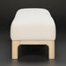 Light beige polyester Surya Bradly Bench with a simple design and beige stained red oak base.