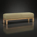 Surya Bradly Bench with olive polyester upholstery and a brown-stained red oak base.