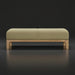 Surya Bradly Bench with olive polyester upholstery and a brown-stained red oak base.