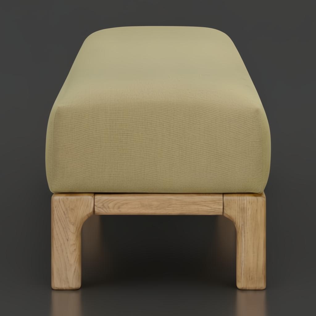 Surya Bradly Bench with olive polyester upholstery and brown-stained red oak base.