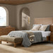 Brown painted oak veneer dresser with soft-close drawers in a warm bedroom setting.