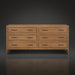Surya Hermosa 72" wide brown painted oak veneer dresser with six soft-close drawers and mitered frame.