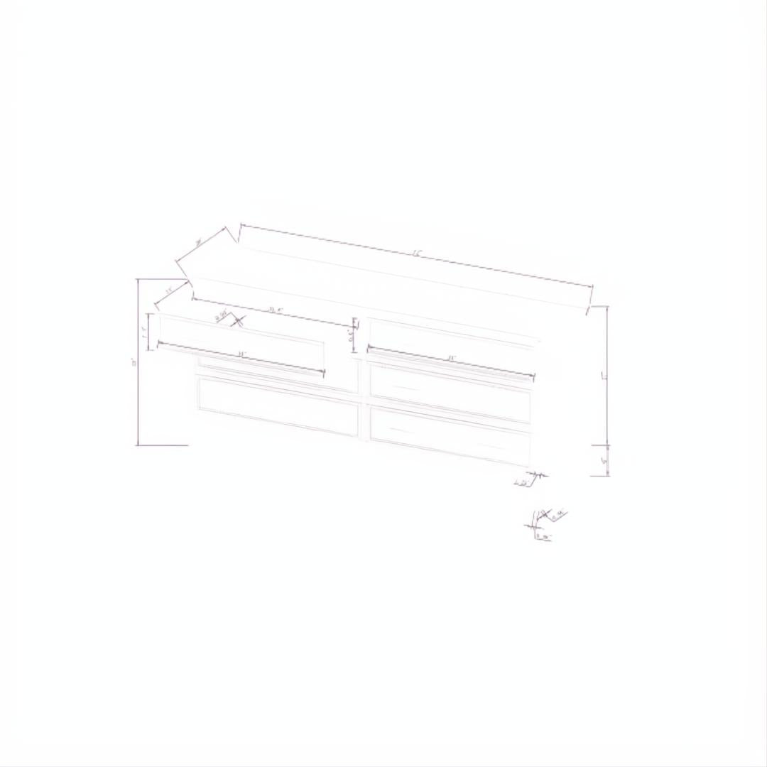 Technical drawing of the Surya Hermosa Dresser, showing its wide profile and six drawers.