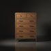Surya Hermosa brown painted oak veneer dresser with six drawers and decorative trim.