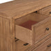 Brown painted oak veneer dresser with an open, felt-lined top drawer and beaded trim.