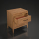 Brown natural Surya Hermosa nightstand with two drawers, one open revealing a felt lining, and metal pulls.