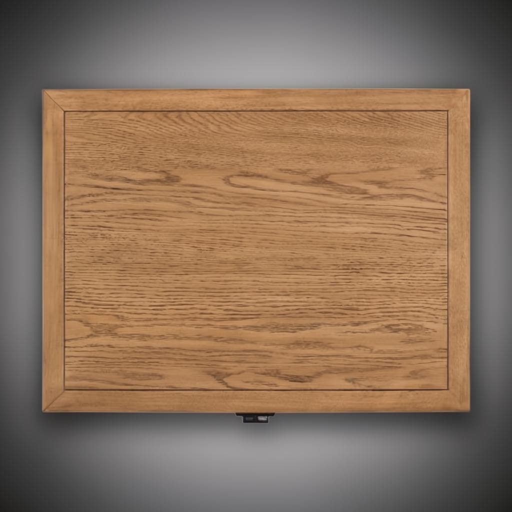 Top-down view of a brown natural wood nightstand with a rectangular frame and visible wood grain.