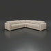 Surya Lloyd Power Sectional: Beige polyester L-shaped sofa with power reclining seats and a brown plywood base.