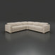 Surya Lloyd Power Sectional: Beige polyester L-shaped sofa with power reclining seats and a brown plywood base.