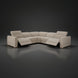 Surya Lloyd Power Sectional: beige polyester L-shaped sofa with power reclining seats and a brown plywood base.