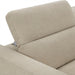 Close-up of a beige polyester power reclining sectional sofa headrest.