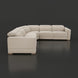 Beige polyester power reclining sectional with a brown plywood base.