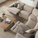 Beige Surya Lloyd Power Sectional with power reclining features, polyester cover, and brown plywood base.