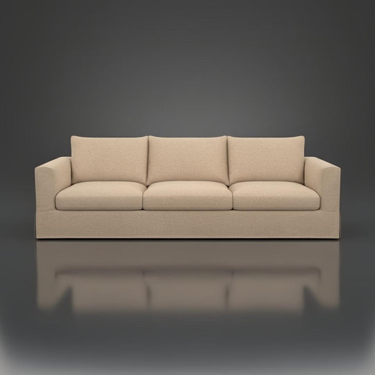 Surya Braydee sofa, 99" wide, with three plush cushions and a clean, relaxed brown polyester finish.