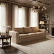 Surya Braydee brown polyester sofa with a clean, relaxed design in a living room setting.