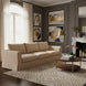 Surya Braydee 99" wide brown polyester sofa with a relaxed, clean design in a living room.