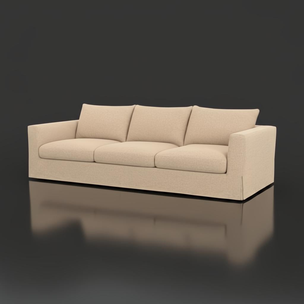 Surya Braydee sofa, 99" wide, with light brown 100% polyester upholstery and a relaxed skirted design.