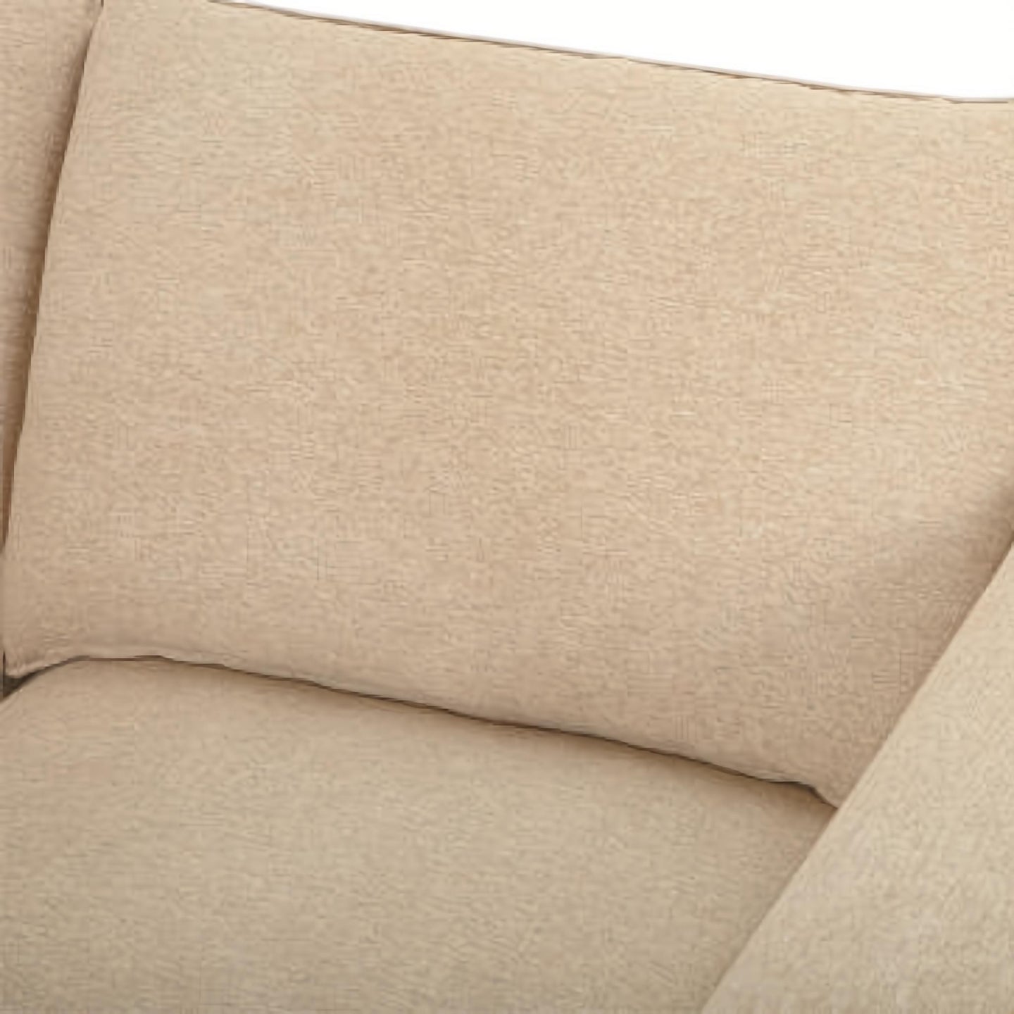 Close-up of a textured beige polyester sofa cushion, showing its plush, inviting surface.