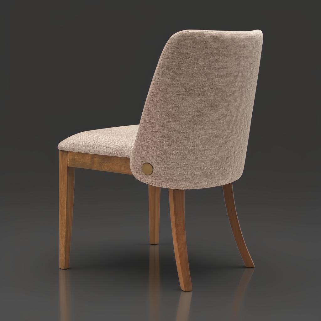 Surya Brooke dining chair with medium brown polyester upholstery, wheat-finished beechwood base, and decorative button.