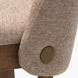 Close-up of a Surya Brooke dining chair with medium brown polyester upholstery and a wheat-finished beechwood base.