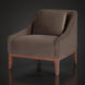 Surya Casey accent chair with dark brown recycled fabric upholstery, plush cushion, and rubber wood base.