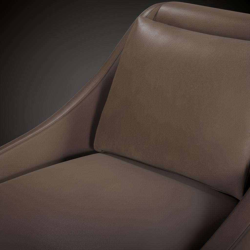 Close-up of a brown Surya Casey Accent Chair with recycled fabric upholstery and plush polyurethane foam fill.