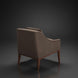 Surya Casey accent chair with brown recycled fabric upholstery and a rubber wood base, viewed from the back.