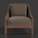 Brown Surya Casey accent chair with recycled fabric upholstery and a rubber wood base.